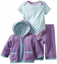 Offspring- Baby Girls Newborn 3 Piece Velour Jacket and Pant Set, Lavender Multi, 3 Months