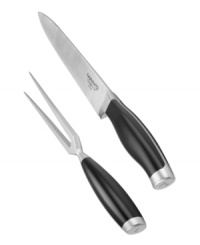 This carving set, designed for the contemporary chef, cuts up turkeys and roasts with ease. Each piece is made from a single piece of high-carbon, German no-stain steel that's exceptionally sturdy and durable. Fully forged blade with full tang. Lifetime warranty. Set does not include box displayed. This carving set, designed for the contemporary chef, cuts up turkeys and roasts with ease. Each piece is made from a single piece of high-carbon, German no-stain steel that's exceptionally sturdy and durable. Fully forged blade with full tang. Lifetime warranty. Set does not include box displayed.