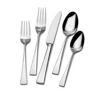Flat, triangular handles create a sleek, elegant design that works for formal or everyday dining. Flat, triangular handles create a sleek, elegant design that works for formal or everyday dining.