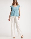 Timeless tailored details give these organic linen, wide-leg pants instant appeal. You will adore how soft and airy they are. The comfortable, drawstring waist offers a perfect fit.Drawstring waistFront and back seamsInseam, about 31Rise, about 19LinenMachine washImported