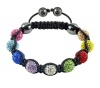 Multicolor Crystals Black Cord Onyx Macrame Beaded Shamballa Ball Bracelet