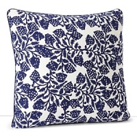 Hand printed in bold indigo on white, this decorative pillow echoes nature with a vine and floral print.