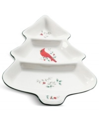 Add new whimsy to your Winterberry dinnerware collection with this divided server from Pfaltzgraff. A tree shape with classic holly detail and green banding make it a festive addition to holiday tables. Add new whimsy to your Winterberry dinnerware collection with this divided server from Pfaltzgraff. A tree shape with classic holly detail and green banding make it a festive addition to holiday tables.