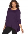 Enjoy the relaxed fit of NY Collection's three-quarter sleeve plus size top, finished by a handkerchief hem.