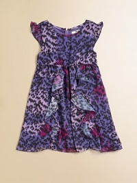 A vivid floral print and a cascade of ruffles adorn this dazzling, crinkle chiffon frock.Round necklineFlutter sleevesConcealed back zipperElastic waistbandPolyesterMachine washImported A vivid floral print and a cascade of ruffles adorn this dazzling, crinkle chiffon frock.Round necklineFlutter sleevesConcealed back zipperElastic waistbandPolyesterMachine washImported