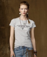 A layer-it-with-anything favorite, this short-sleeved tee in soft cotton jersey boasts a faded stencil print for a dose of rugged edge, from Denim & Supply Ralph Lauren. A layer-it-with-anything favorite, this short-sleeved tee in soft cotton jersey boasts a faded stencil print for a dose of rugged edge, from Denim & Supply Ralph Lauren.