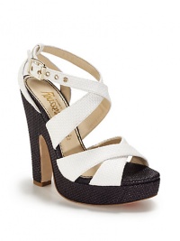 THE LOOKCrisscrossed colorblocked strapsAdjustable ankle strapCovered heel 5 (125mm)Wooden platform, 1 (25mm)Compares to a 4 heel (100mm)THE MATERIALFabric and leather upperLeather lining and soleORIGINMade in Italy THE LOOKCrisscrossed colorblocked strapsAdjustable ankle strapCovered heel 5 (125mm)Wooden platform, 1 (25mm)Compares to a 4 heel (100mm)THE MATERIALFabric and leather upperLeather lining and soleORIGINMade in Italy