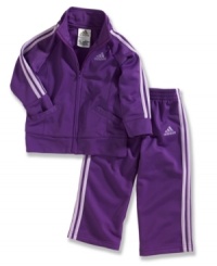 This adorable Adidas track jacket and pants set will have winning the race to cute city. This adorable Adidas track jacket and pants set will have winning the race to cute city.