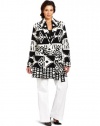 Jones New York Women's Plus-Size Long Sleeve Shawl Collar Belted Cardigan, Black/Ivory, 3X