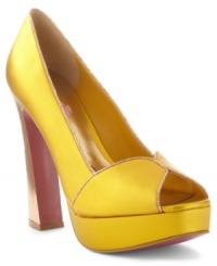 Paris Hilton's Adele platform pumps are a contrast lover's dream. From the stitching to the thick, dramatic heel. Paris Hilton's Adele platform pumps are a contrast lover's dream. From the stitching to the thick, dramatic heel.