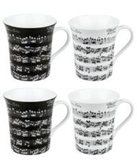 Take note: Konitz Vivaldi Libretto mugs are crafted of black and white porcelain that's easy to clean, easy to heat and music to the ears of coffee and tea drinkers. Take note: Konitz Vivaldi Libretto mugs are crafted of black and white porcelain that's easy to clean, easy to heat and music to the ears of coffee and tea drinkers.