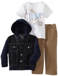 Calvin Klein Boys 2-7 Denim Jacket with Short Sleeve Tee Three Piece Set, Assorted, 3T