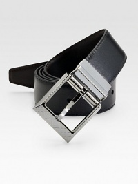 Sartorial sophistication in smooth leather with an engraved nickel buckle. About 1½ wide Leather Made in Italy Sartorial sophistication in smooth leather with an engraved nickel buckle. About 1½ wide Leather Made in Italy