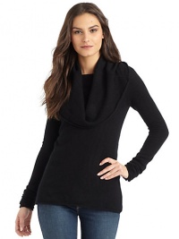 THE LOOKCowl neckLong sleeves with ruched cuffsTHE FITAbout 27 from shoulder hemTHE MATERIALCashmereCARE & ORIGINDry cleanImported THE LOOKCowl neckLong sleeves with ruched cuffsTHE FITAbout 27 from shoulder hemTHE MATERIALCashmereCARE & ORIGINDry cleanImported