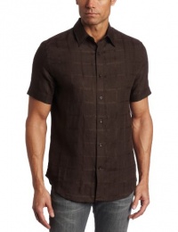 Perry Ellis Men's Short Sleeve Tonal Plaid Linen Woven Perry Ellis Men's Short Sleeve Tonal Plaid Linen Woven