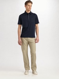 A classic fit cut from soft cotton twill with straight legs and a soft, solid wash. Five-pocket style Inseam, about 33 Cotton Machine wash Imported A classic fit cut from soft cotton twill with straight legs and a soft, solid wash. Five-pocket style Inseam, about 33 Cotton Machine wash Imported