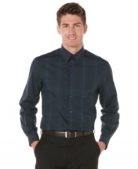 Mix things up with this Perry Ellis plaid button down, it's a stylish alternative to your typical plain dress shirt.
