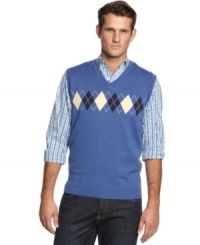 A touch of argyle on this Club Room sweater vest adds an instant upgrade to your favorite pair of jeans. A touch of argyle on this Club Room sweater vest adds an instant upgrade to your favorite pair of jeans.