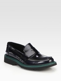 Leather penny loafer design with colored micro detail.Leather upperLeather liningRubber soleMade in Italy Leather penny loafer design with colored micro detail.Leather upperLeather liningRubber soleMade in Italy
