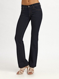Stretch denim in a modern dark wash with a subtle sheen, has four-pocket styling and contrast stitching.Narrow waistband with belt loops and button closure Front zipperFour-pocket style Inseam, about 3165% cotton/32% polyester/3% LycraMachine wash Made in USA Stretch denim in a modern dark wash with a subtle sheen, has four-pocket styling and contrast stitching.Narrow waistband with belt loops and button closure Front zipperFour-pocket style Inseam, about 3165% cotton/32% polyester/3% LycraMachine wash Made in USA