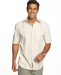 Lighten up your weekend or office look with this rayon/polyester shirt from Cubavera. Lighten up your weekend or office look with this rayon/polyester shirt from Cubavera.