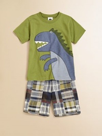 A handsome knit set with T-Rex appliqué and a pair of preppy plaid shorts, creating the ultimate boyish ensemble. Tee CrewneckShort sleevesT-Rex appliquéCottonImported of domestic fabric Shorts Elastic waistbandTwo front side pockets70% cotton/30% nylonMachine washImportedAdditional InformationKid's Apparel Size Guide A handsome knit set with T-Rex appliqué and a pair of preppy plaid shorts, creating the ultimate boyish ensemble. Tee CrewneckShort sleevesT-Rex appliquéCottonImported of domestic fabric Shorts Elastic waistbandTwo front side pockets70% cotton/30% nylonMachine washImportedAdditional InformationKid's Apparel Size Guide