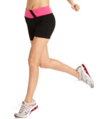 Perfect for yoga, running or dance class, Ideology's sleek shorts feature a contrasting waistband for a fun pop of color. Perfect for yoga, running or dance class, Ideology's sleek shorts feature a contrasting waistband for a fun pop of color.
