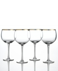 Enrich the table with radiant Charter Club balloon glasses. Two bands of glistening gold add a touch of luxury to simply elegant glass. Enrich the table with radiant Charter Club balloon glasses. Two bands of glistening gold add a touch of luxury to simply elegant glass.
