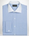 Get noticed in eye-catching stripes with this dress shirt from Lauren by Ralph Lauren.