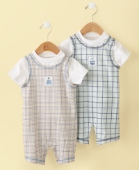 Proper in plaid. He'll look like a little gentleman in this dapper sunsuit and shirt from First Impressions. Proper in plaid. He'll look like a little gentleman in this dapper sunsuit and shirt from First Impressions.