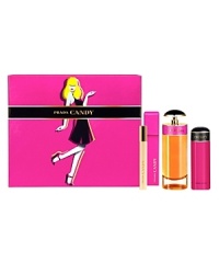 Prada Candy, the new feminine fragrance of Prada, enriches the Prada Brands Fragrance universe with a new vision of color, pop and explosion. Prada Candy incarnates the new Prada woman-she's daring, sensual, full of life and implosive. The perfume is named after this seductive and joyful girl who runs wild.Prada Candy is seductive, pure pleasure wrapped in impulsive charm-in an explosion of shocking pink and gold. Prada Candy takes us on a walk on the wild side, showing us a new facet of Prada Femininity where more is more and excess is everything. Magnified by white musks, noble benzoin comes together with caramel accord to give the fragrance a truly unique signature scent.The set includes a 2.7 oz. Eau de Parfum Spray, 2.5 oz. Lotion, and Eau de Parfum Roll On. Prada Candy, the new feminine fragrance of Prada, enriches the Prada Brands Fragrance universe with a new vision of color, pop and explosion. Prada Candy incarnates the new Prada woman-she's daring, sensual, full of life and implosive. The perfume is named after this seductive and joyful girl who runs wild.Prada Candy is seductive, pure pleasure wrapped in impulsive charm-in an explosion of shocking pink and gold. Prada Candy takes us on a walk on the wild side, showing us a new facet of Prada Femininity where more is more and excess is everything. Magnified by white musks, noble benzoin comes together with caramel accord to give the fragrance a truly unique signature scent.The set includes a 2.7 oz. Eau de Parfum Spray, 2.5 oz. Lotion, and Eau de Parfum Roll On.