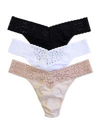 A soft solid thong with Hanky Panky's signature lace V-shaped waistband. Style #631181 A soft solid thong with Hanky Panky's signature lace V-shaped waistband. Style #631181