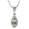 925 Silver & Green Amethyst Marquise Drop Pendant with 18k Gold Accents