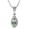 925 Silver & Green Amethyst Marquise Drop Pendant with 18k Gold Accents