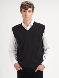 The perfect layer for your favorite button-downs, in soft merino wool with subtle ribbed details.Ribbed v-neckSleeveless with ribbed trimRibbed hemMerino woolDry cleanImported The perfect layer for your favorite button-downs, in soft merino wool with subtle ribbed details.Ribbed v-neckSleeveless with ribbed trimRibbed hemMerino woolDry cleanImported