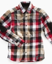 Crisp, cool look. This plaid shirt from Sean John pairs well with a fresh pair of chinos or denim. Crisp, cool look. This plaid shirt from Sean John pairs well with a fresh pair of chinos or denim.