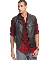 Need something to get you revved up? This moto-inspired vest from Bar III will add some style to your ride. Need something to get you revved up? This moto-inspired vest from Bar III will add some style to your ride.