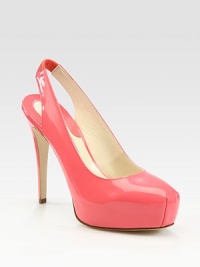 Patent leather enhanced by a covered platform and a stretchy slingback. Self-covered heel, 5 (125mm)Covered platform, 1 (25mm)Compares to a 4 heel (100mm)Patent leather upperLeather lining and solePadded insoleMade in ItalyOUR FIT MODEL RECOMMENDS ordering true size. Patent leather enhanced by a covered platform and a stretchy slingback. Self-covered heel, 5 (125mm)Covered platform, 1 (25mm)Compares to a 4 heel (100mm)Patent leather upperLeather lining and solePadded insoleMade in ItalyOUR FIT MODEL RECOMMENDS ordering true size.