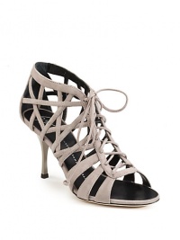 THE LOOKLace-up caged stylePeep toeTHE FITManmade heel, 3½ (90mm)THE MATERIALLeather upperLeather sole and liningORIGINMade in Italy THE LOOKLace-up caged stylePeep toeTHE FITManmade heel, 3½ (90mm)THE MATERIALLeather upperLeather sole and liningORIGINMade in Italy