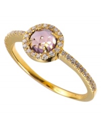 Stunning warmth. This elegant ring by CRISLU features an amethyst-colored, faceted cubic zirconia (5/8 ct. t.w.) accented by sparkling clear cubic zirconias. Set in 18k gold over sterling silver. Nickel-free for sensitive skin. Size 6, 7, and 8. Stunning warmth. This elegant ring by CRISLU features an amethyst-colored, faceted cubic zirconia (5/8 ct. t.w.) accented by sparkling clear cubic zirconias. Set in 18k gold over sterling silver. Nickel-free for sensitive skin. Size 6, 7, and 8.