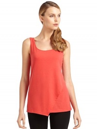 THE LOOKScoopneckSleevelessAsymmetric mock wrap detail in frontTHE FITAbout 26 from shoulder to hemTHE MATERIAL62% polyester/33% rayon/5% spandexCARE & ORIGINMachine washImportedModel shown is 5'10½ (179cm) wearing US size Small. THE LOOKScoopneckSleevelessAsymmetric mock wrap detail in frontTHE FITAbout 26 from shoulder to hemTHE MATERIAL62% polyester/33% rayon/5% spandexCARE & ORIGINMachine washImportedModel shown is 5'10½ (179cm) wearing US size Small.