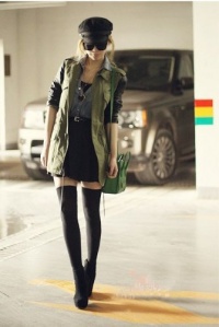 Donner® Fashion Women's Army Green Cotton Moto Jacket Military Coat Donner® Fashion Women's Army Green Cotton Moto Jacket Military Coat