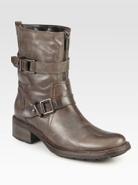 EXCLUSIVELY AT SAKS. Casual leather staple with a front zip, double straps and metal hardware for a downtown-cool look. Stacked heel, 1½ (40mm)Shaft, 7½Leg circumference, 12Weatherproof Buffalo calf leather upperFront zip and straps with metal tab closuresBreathable microfiber liningSlip resistant rubber solePadded insoleMade in Italy EXCLUSIVELY AT SAKS. Casual leather staple with a front zip, double straps and metal hardware for a downtown-cool look. Stacked heel, 1½ (40mm)Shaft, 7½Leg circumference, 12Weatherproof Buffalo calf leather upperFront zip and straps with metal tab closuresBreathable microfiber liningSlip resistant rubber solePadded insoleMade in Italy