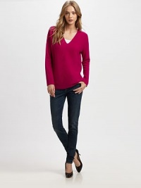Soft cashmere in a cozy, double V-neck pullover.Front and back V-neckDropped shouldersLong sleevesPullover styleCashmereDry cleanImportedModel shown is 5'10 (177cm) wearing US size Small. Soft cashmere in a cozy, double V-neck pullover.Front and back V-neckDropped shouldersLong sleevesPullover styleCashmereDry cleanImportedModel shown is 5'10 (177cm) wearing US size Small.
