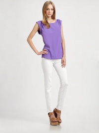Gorgeous silk charmeuese, elegantly rolled at the shoulders for a look that's effortlessly chic.BoatneckExtended rolled shouldersFlat frontPullover styleSilkDry cleanImportedModel shown is 5'9 (175cm) wearing US size Small. Gorgeous silk charmeuese, elegantly rolled at the shoulders for a look that's effortlessly chic.BoatneckExtended rolled shouldersFlat frontPullover styleSilkDry cleanImportedModel shown is 5'9 (175cm) wearing US size Small.