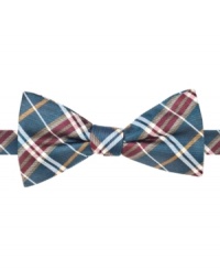 Plaid puts a new spin on things with this bow tie from Countess Mara. Plaid puts a new spin on things with this bow tie from Countess Mara.