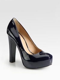 Sultry patent leather platform with an ultra-high heel. Self-covered heel, 5 (125mm)Covered platform, 1 (25mm)Compares to a 4 heel (100mm)Patent leather upperLeather liningRubber solePadded insoleImported Sultry patent leather platform with an ultra-high heel. Self-covered heel, 5 (125mm)Covered platform, 1 (25mm)Compares to a 4 heel (100mm)Patent leather upperLeather liningRubber solePadded insoleImported