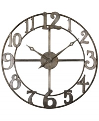 Uttermost hits the big time with the Delevan clock, which, at nearly three feet wide, will punctuate a room with grand style. Rustic brushed metal gives it an industrial edge. Uttermost hits the big time with the Delevan clock, which, at nearly three feet wide, will punctuate a room with grand style. Rustic brushed metal gives it an industrial edge.