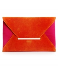 Create a commotion on your next evening out with this chic, colorblock clutch from BCBGMAXAZARIA. Super slim and perfectly sized for the essentials, it's dressed up in smooth suede with gleaming golden hardware and destined to be your new fête favorite. Create a commotion on your next evening out with this chic, colorblock clutch from BCBGMAXAZARIA. Super slim and perfectly sized for the essentials, it's dressed up in smooth suede with gleaming golden hardware and destined to be your new fête favorite.