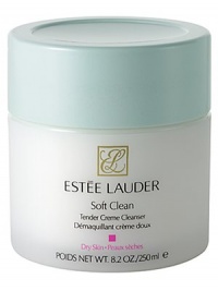 A pampering new sensation for dry skin: Soft Clean Tender Creme Cleanser. Rich soufflé cushions skin as it gently cleanses. Creamy and ultra soothing, it leaves skin feeling soft and supple, never dry or tight. Tissue off. 8.2 oz. A pampering new sensation for dry skin: Soft Clean Tender Creme Cleanser. Rich soufflé cushions skin as it gently cleanses. Creamy and ultra soothing, it leaves skin feeling soft and supple, never dry or tight. Tissue off. 8.2 oz.